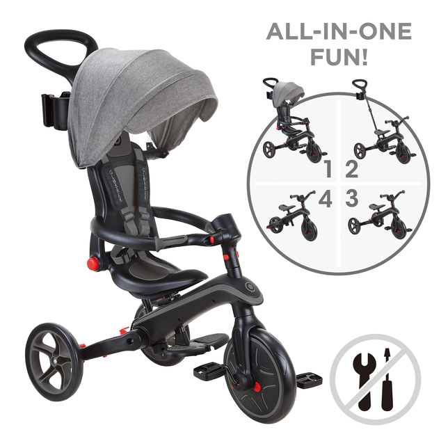 Globber trojkolka Explorer Trike Foldable  4in1 Black-Grey