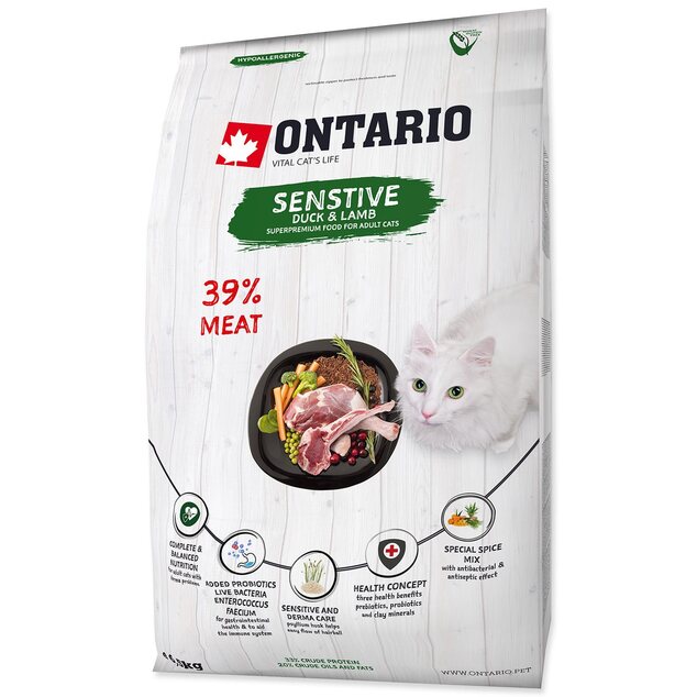 Krmivo Ontario Cat sensitive/Derma 6,5kg