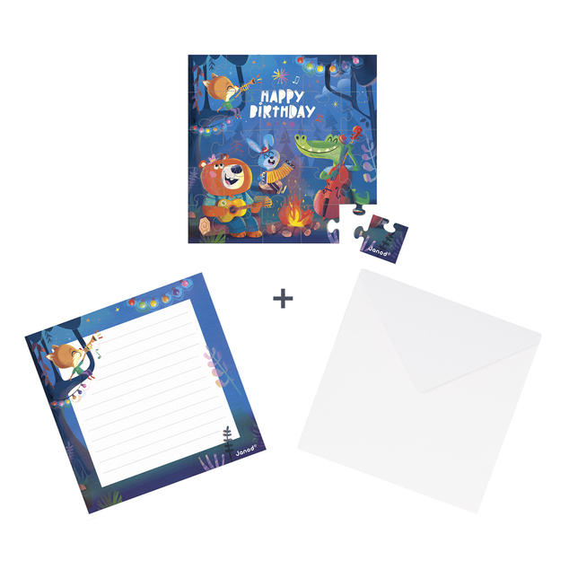 Janod Blahoželanie k narodeninám s puzzle Les