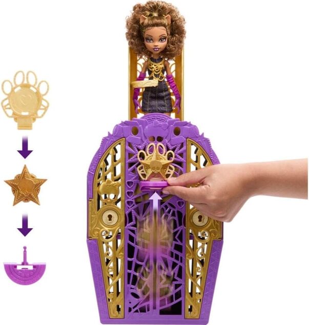 Mattel Monster High Skulltimate secrets Clawdeen Wolf, skriňa a príslušenstvo,19 prvkov