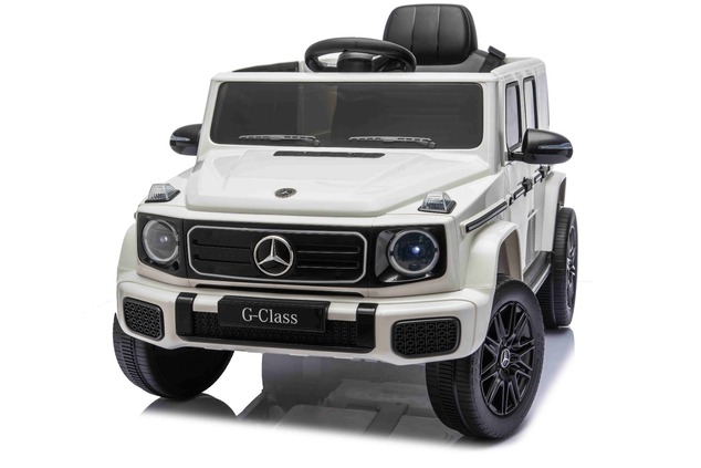 Auto elettrico Mercedes G580 12V, bianco, telecomando 2,4 GHz, Bluetooth, USB /