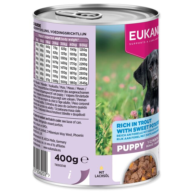 Konzerva EUKANUBA Puppy bohatá na pstruha s batátmi 400 g