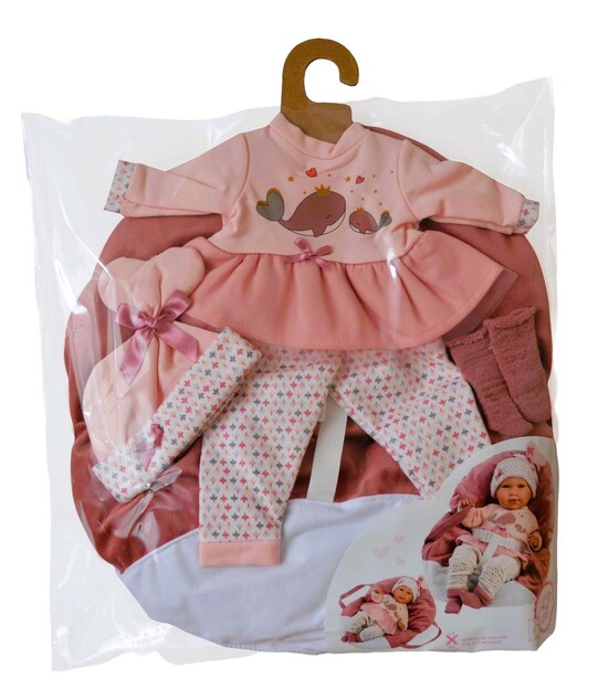 Llorens M740-14 oblečenie pre bábiku bábätko NEW BORN veľkosti 40-42 cm s nosítkom do ruky