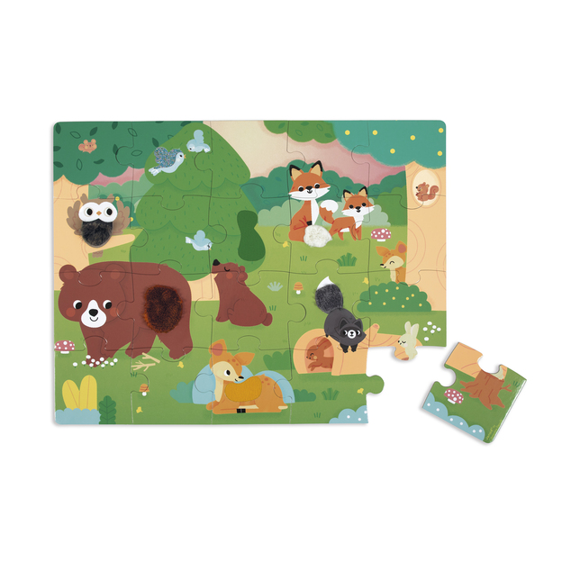Janod Puzzle dotykové senzorické Les s  rôznymi povrchmi 20 ks