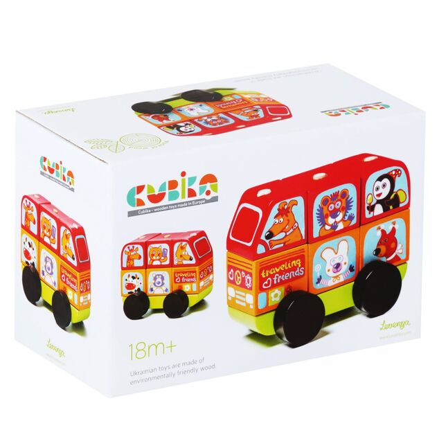 CUBIKA 13197 Minibus šťastné zvieratká - drevená skladačka 7 dielov