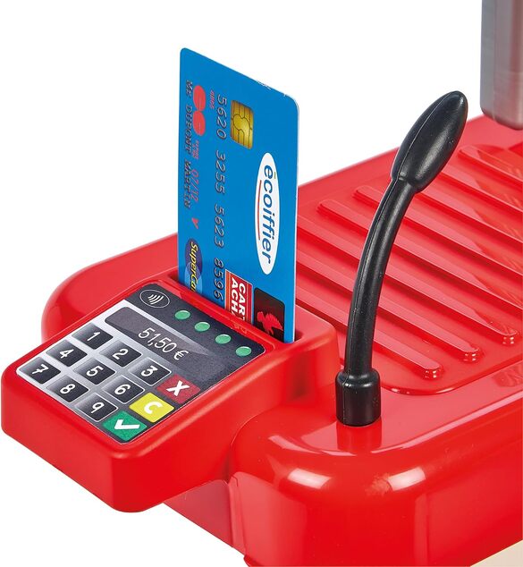 Ecoiffier Banco con alimenti + Carrello della spesa