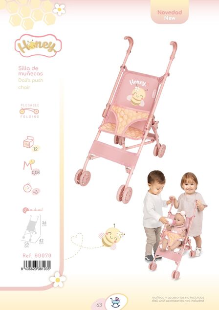 DeCuevas 90070 Passeggino pieghevole per bambole bastoni da golf Honey 2026 – 56 cm