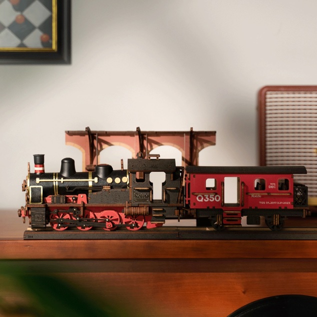 RoboTime 3D drevená skladačka Vintage parná lokomotíva