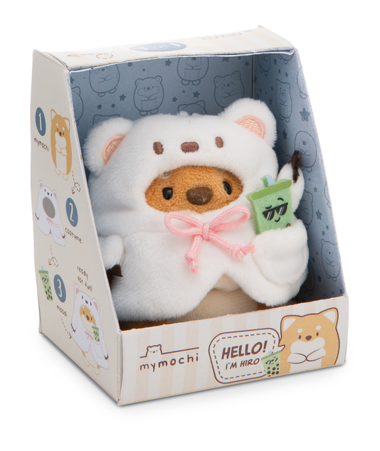 NICI plyš MyMochi Psík Hiro 8cm v kostýme ľadového medveďa a bubble tea, set darčekové bal
