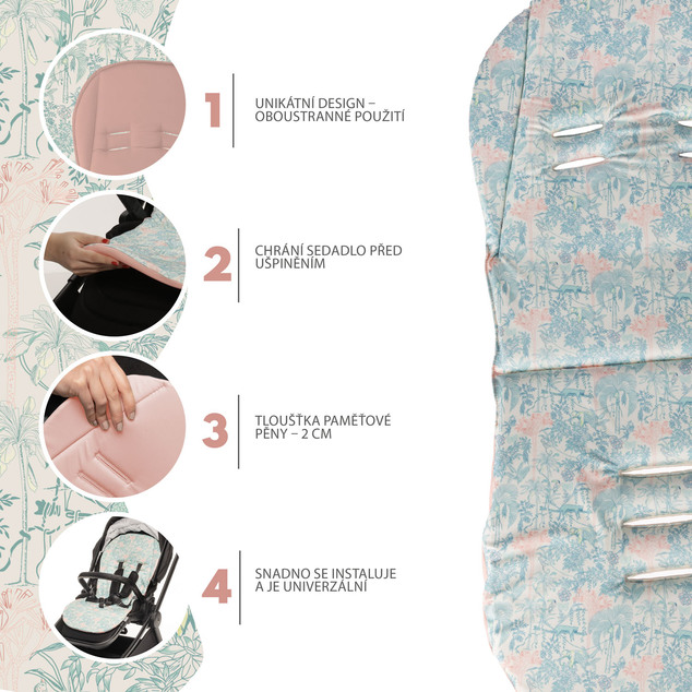 Vložka do kočíka z pamäťovej peny Comfort, Jungle Pink
