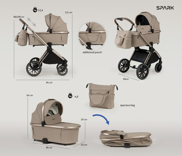 ADAMEX Kočárek kombinovaný Spark 13 Chocolate Brown