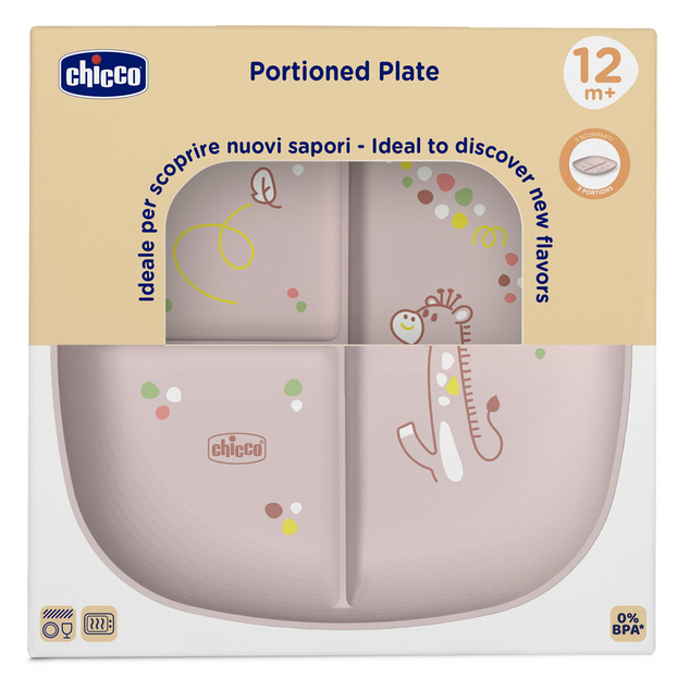 CHICCO Podijeljeni tanjur pink 12m+