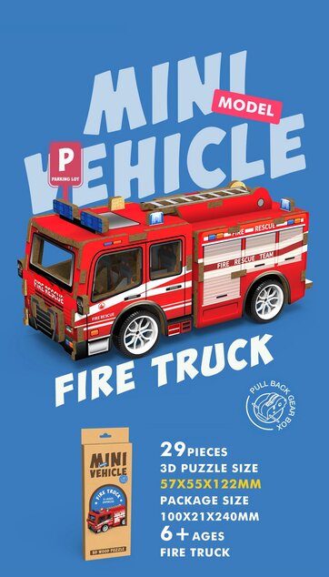 3D puzzle drevené - Hasičské auto 12 cm