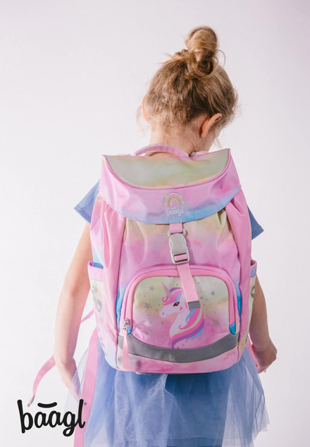 BAAGL SET 5 Airy Rainbow Unicorn: zaino, astuccio, sacca, grembiule, portafoglio