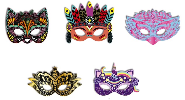 Janod Atelier Set Creativo Mini Immagini da Grattare Maschere da Festa 5+