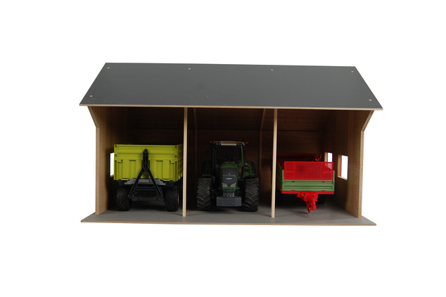 Kids Globe Farming Holzgarage 55,5x75,5x43cm 1:16 für 3 Traktoren in Schachtel