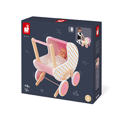 Janod Kinderwagen aus Holz für Candy Chic Puppen