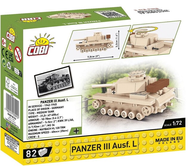 Cobi Panzer III Ausf L, 1:72, 80 k