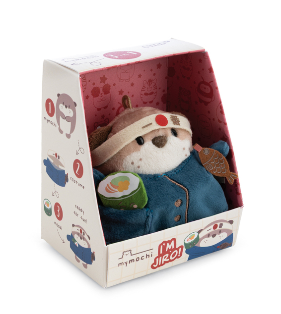 NICI peluche MyMochi Lontra Jiro 8 cm con sushi e costume da chef, confezione regalo