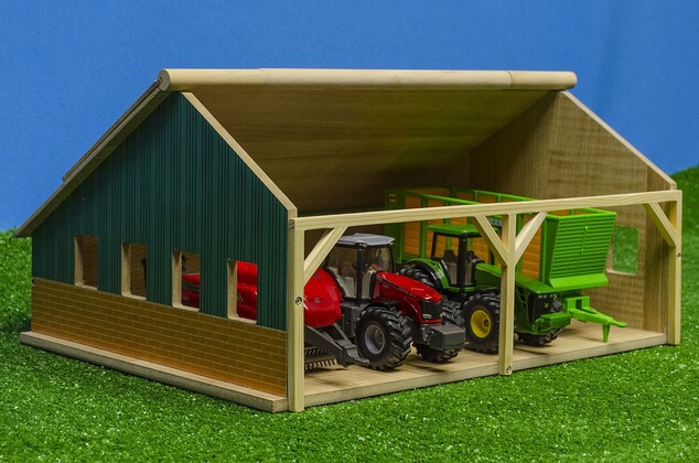 Kids Globe Farming Holzgarage für Traktoren 25x33x17cm 1:50 in Schachtel