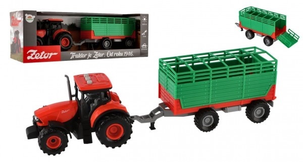 Traktor Zetor s vlekom plast na zotrvačník na bat. so svetlom so zvukom