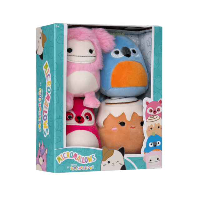 SQUISHMALLOWS Micromallows 4Pack - Mýval, Bigfoot, Ara, Skořicová rolka