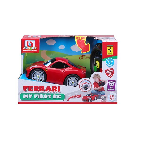 BB Junior RC - Ferrari 458 Italia so svetlami a zvukmi, diaľkový ovládač volant, červená