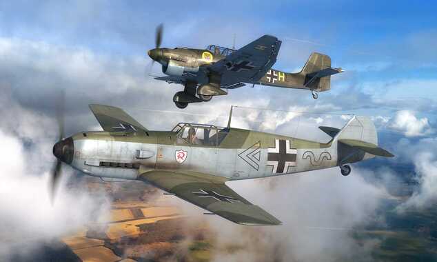 ModelSet letadlo 63770 - Messerschmitt Bf109E &amp; Ju87B Stuka (1:144)