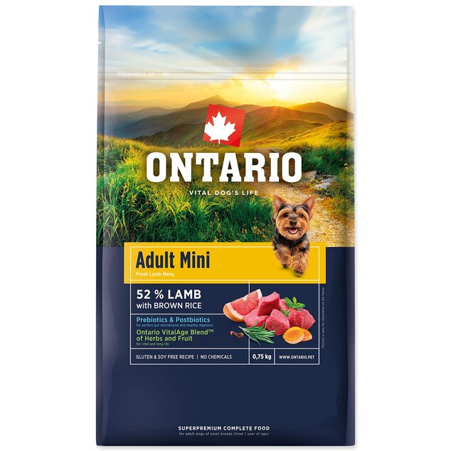 Krmivo Ontario Adult Mini Lamb &amp; Brown Rice 0,75kg