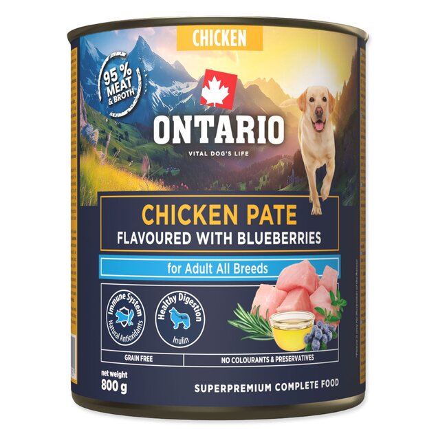 Konzerva Ontario Adult kuracie paté s príchuťou čučoriedok 800g