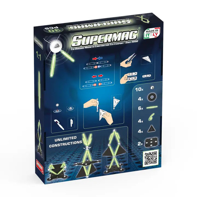 SUPERMAG magnetická stavebnica Glow 30ks