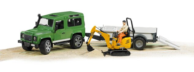 Bruder 02593 Land Rover con remolque y microexcavadora JCB