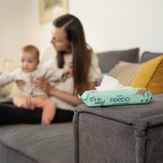 FEEDO Lingettes humides en bambou biodégradables 56 pcs