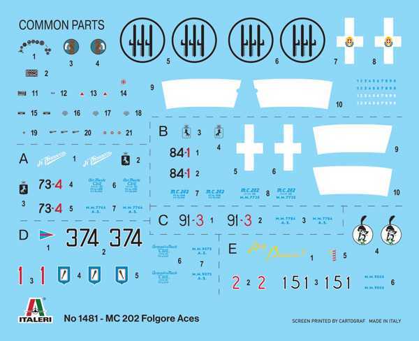 Model Kit letadlo 1481 - MC.202 Folgore Aces (1:72)