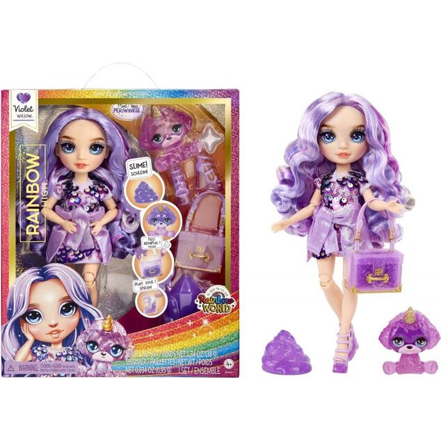 Rainbow High Fashion Puppe mit einem Tier – Violet Willow