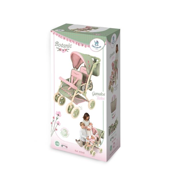 DeCuevas 90368 Passeggino pieghevole per bambole gemelle con borsa Botanic 2026 – 72 cm