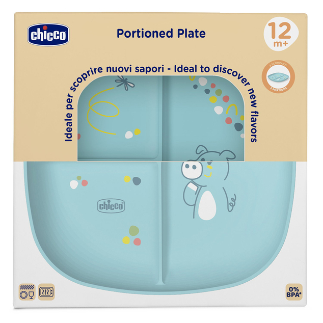 CHICCO Podijeljeni tanjur plavi 12m+
