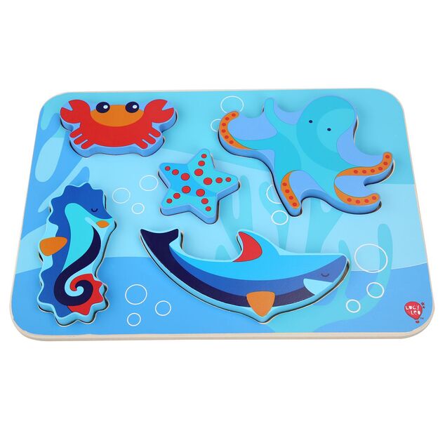 Lucy &amp; Leo 227 Morské živočíchy - drevené vkladacie puzzle 6 dielov