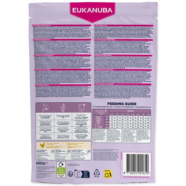 EUKANUBA szárazeledel kis fajtájú kölyökkutyáknak, friss csirkében gazdag 800 g