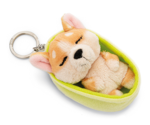 NICI kľúčenka spiaci Psík Welsh Corgi 12 cm, svetlo-zelený košík, GREEN