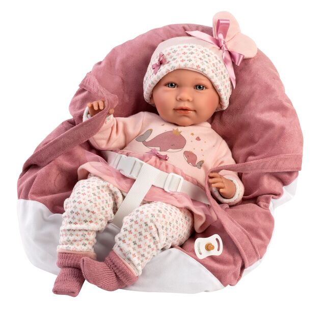 Llorens M740-14 oblečenie pre bábiku bábätko NEW BORN veľkosti 40-42 cm s nosítkom do ruky