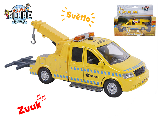 Kids Globe Traffic odťahový voz 16cm kov spätný chod na batérie so svetlom a zvukom