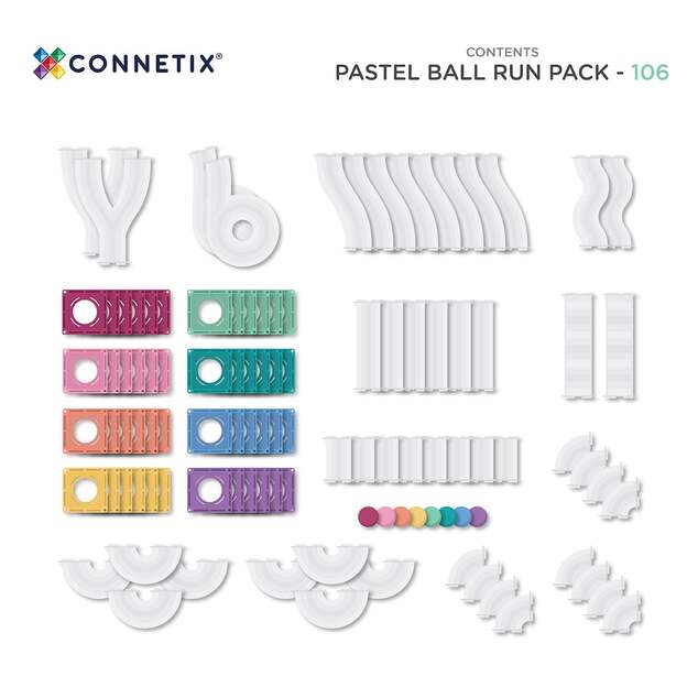 CONNETIX® Pastel Ball Run Pack magnetická stavebnica 106 ks