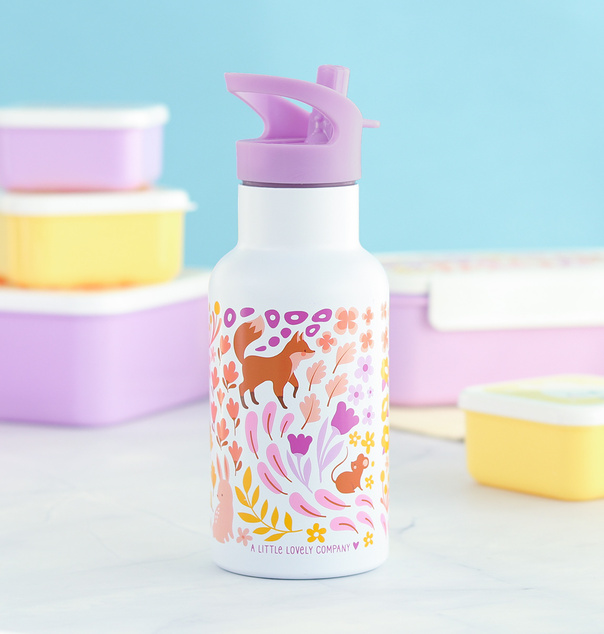 A Little Lovely Company - nerezová fľaša na pitie, 350 ml - kvetinová záhrada
