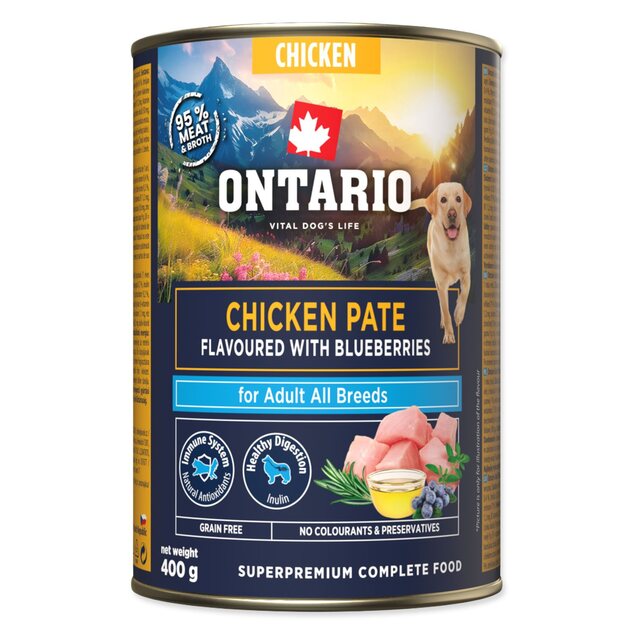Konzerva Ontario Adult kuracie paté s príchuťou čučoriedok 400g