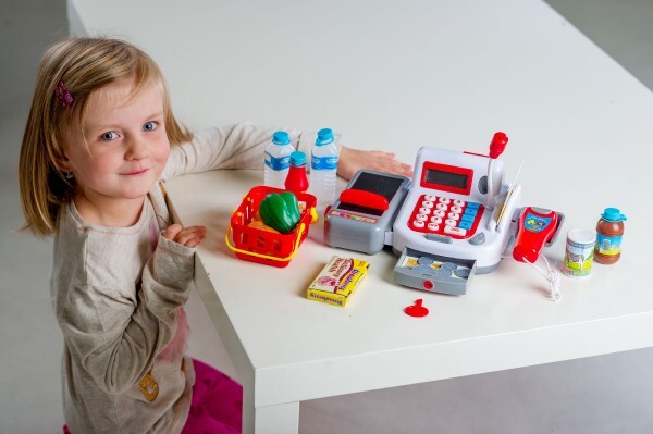 Pokladňa digitálny s doplnkami na batérie so zvukom a svetlom