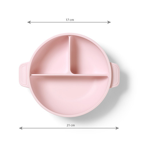 BABYONO Silikonteller mit Saugnapf und Deckel rosa 6m+