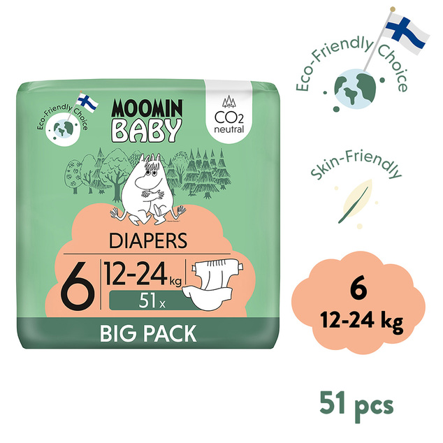 Moomin Baby 6 Maxi 12-24 kg (51 Stk.), Öko-Windeln