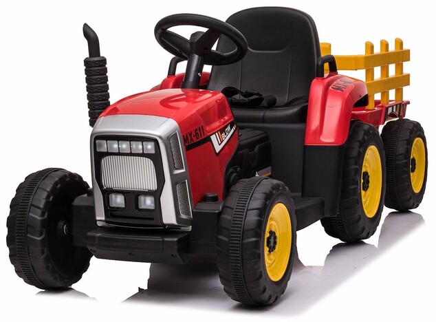 Elektrický Traktor WORKERS s vlečkou, červený, Pohon zadných kolies, 12V batéria