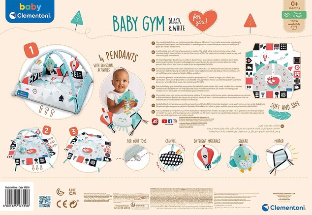 Clementoni Clemmy baby - detská hracia deka s hrazdou čierno-biela